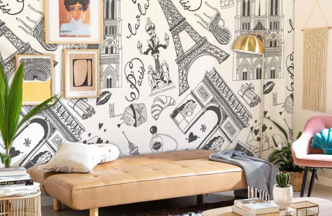 Art Decor | Parisian Chic Sketch Mural Non-Woven Wallpaper 1Roll black and white Art Decor Art Decor