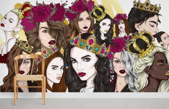 Art Decor | Regal Queen Portraits Art Mural Non-Woven Wallpaper 1ft2 Multicolor Art Decor Art Decor