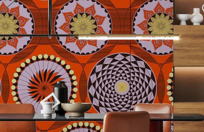 Art Decor | Retro Orange Geometric Sphere Mural Non-Woven Wallpaper 1Roll Orange Art Decor Art Decor