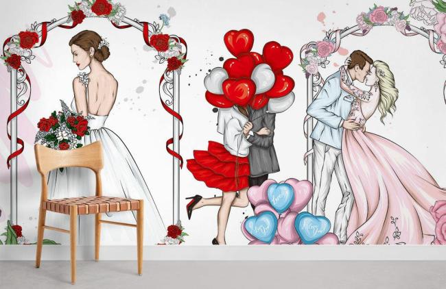 Art Decor | Romantic Floral Love Story Mural Non-Woven Wallpaper 1ft2 Pink Art Decor Art Decor