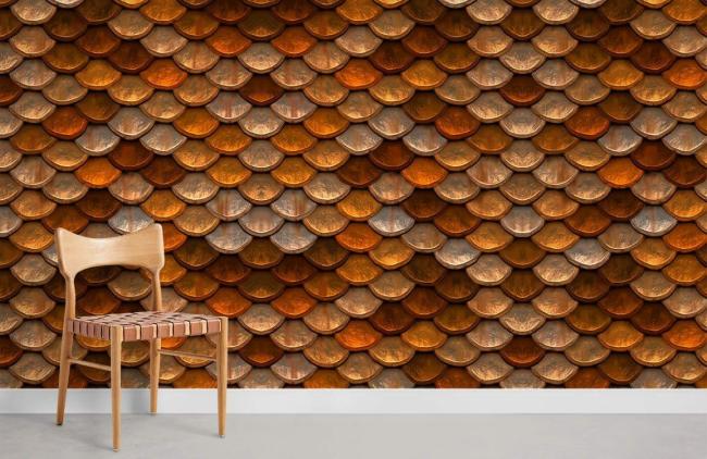 Art Decor | Rustic Textured Fish Scale Mural Non-Woven Wallpaper 1Roll Orange Art Decor Art Decor