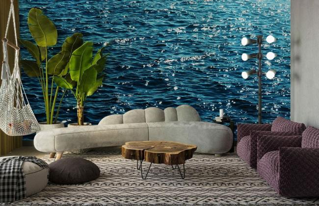 Art Decor | Serene Blue Ocean Waves Mural Non-Woven Wallpaper 1ft2 Blue Art Decor Art Decor