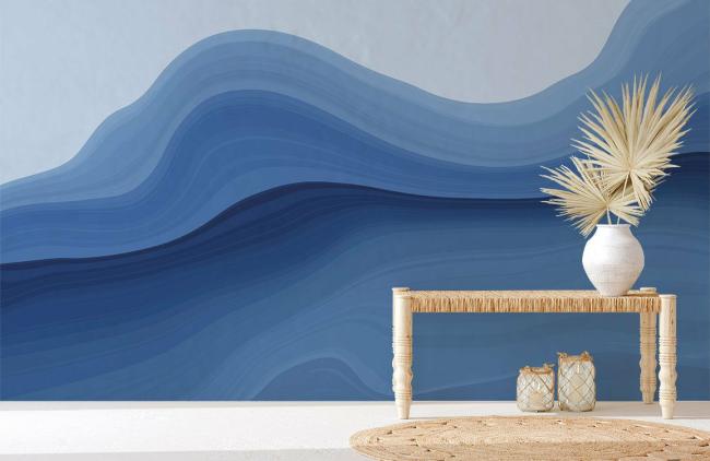 Art Decor | Soothing Blue Waves Abstract Mural Non-Woven Wallpaper 1ft2 Blue Art Decor Art Decor