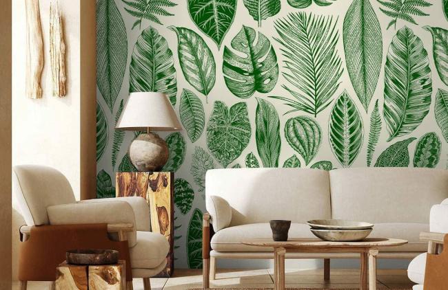 Art Decor | Tropical Botanical Leaf Print Mural Non-Woven Wallpaper 1Roll Green Art Decor Art Decor