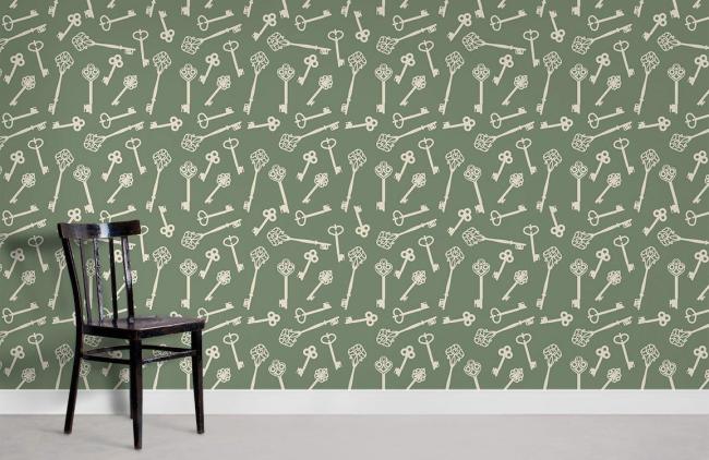 Art Decor | Vintage Key Pattern Olive Mural Non-Woven Wallpaper 1Roll Olive Green Art Decor Art Decor