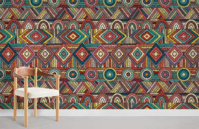 Boho | Colorful Geometric Boho Chic Mural Non-Woven Wallpaper 1Roll Multicolor Design & Art Boho