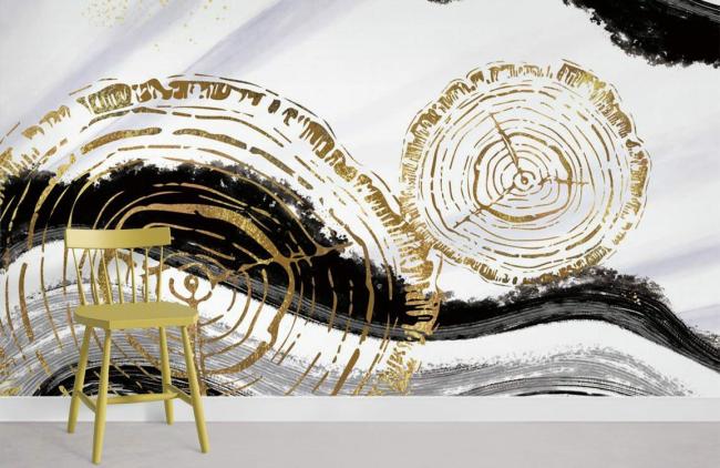 Chinoiserie | Abstract Gold Swirl Luxury Non-Woven Wall Mural 1ft2 Gold and White Chinoiserie Chinoiserie