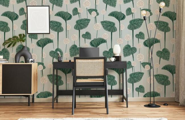 Chinoiserie | Botanical Leaf Pattern Modern Non-Woven Wallpaper Mural 1Roll Green Chinoiserie Chinoiserie