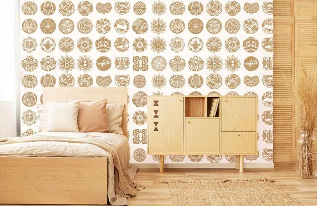 Chinoiserie | Gold Medallion Patterned Mural Non-Woven Wallpaper 1Roll Gold Chinoiserie Chinoiserie