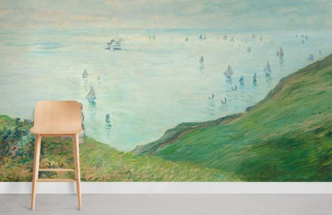 Famous Painting | Coastal Serenity Ocean View Mural Non-Woven Wallpaper 1ft2 Blue and White Design & Art Blue & White