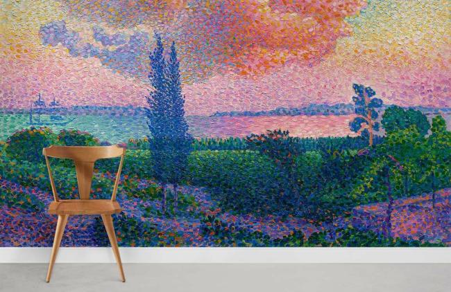 Famous Painting | Impressionist Sunset Scenic Non-Woven Wall Mural 1ft2 Pink, Blue, Green Design & Art Famous Painting