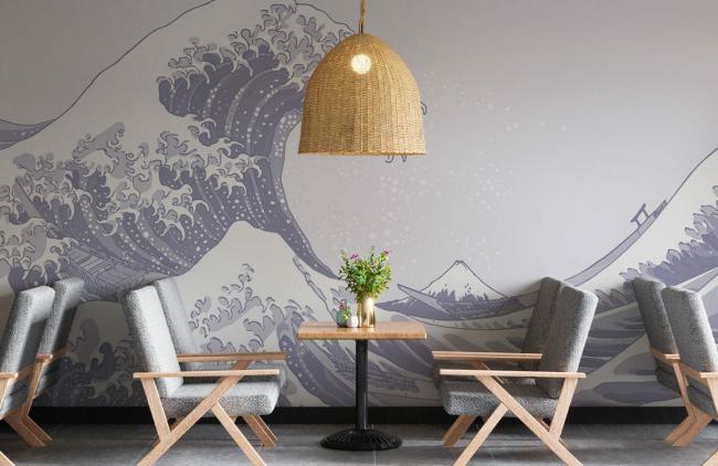 Famous Painting | Japanese Wave Artistic Mural Non-Woven Wallpaper 1ft2 Blue and White Design & Art Blue & White