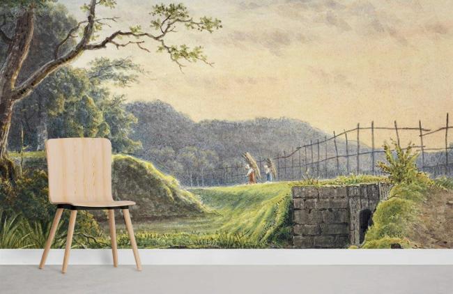 Famous Painting | Rustic Landscape Watercolor Non-Woven Wallpaper Mural 1ft2 Green Design & Art Famous Painting