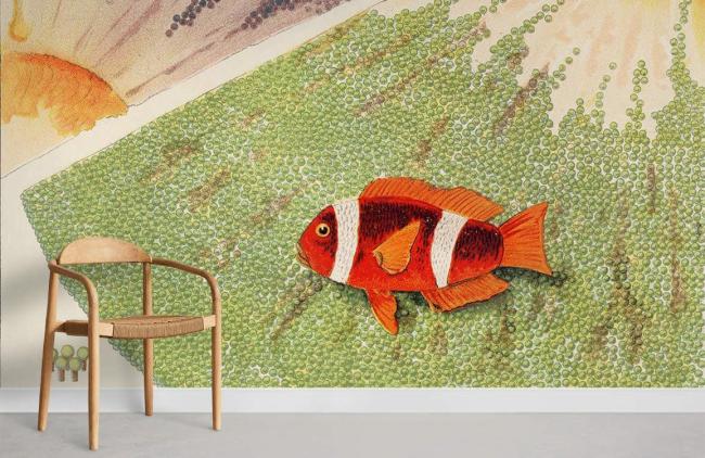 Famous Painting | Tropical Coral Reef Fish Mural Non-Woven Wallpaper 1ft2 Orange Design & Art Famous Painting