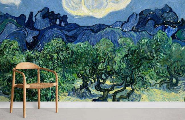 Famous Painting | Van Gogh Inspired Olive Trees Mural Non-Woven Wallpaper 1ft2 Blue and Green Design & Art Blue & Green