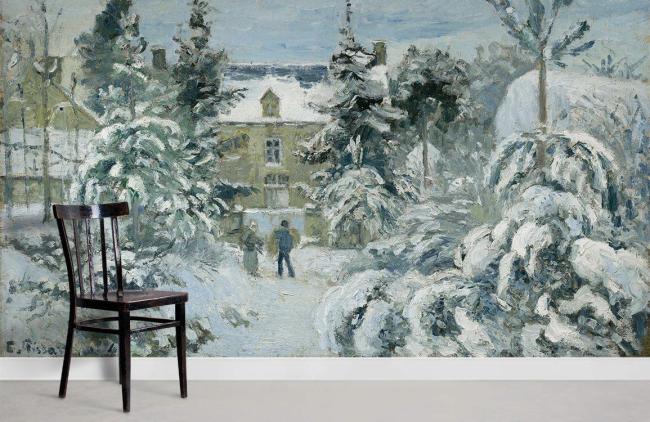 Famous Painting | Vintage Winter Landscape Room Mural Non-Woven Wallpaper 1ft2 Blue and White Design & Art Blue & White