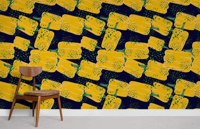 Food & Drink | Abstract Yellow Popsicle Pattern Mural Non-Woven Wallpaper 1Roll Yellow and Navy Food & Drink Food & Drink