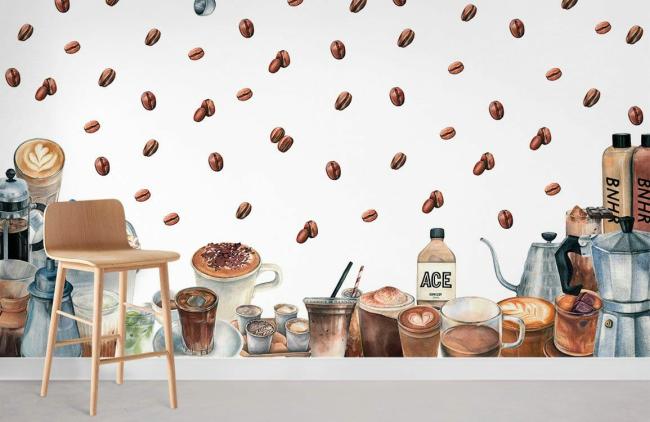 Food & Drink | Artistic Coffee Delight Kitchen Mural Non-Woven Wallpaper 1ft2 Beige Food & Drink Beige