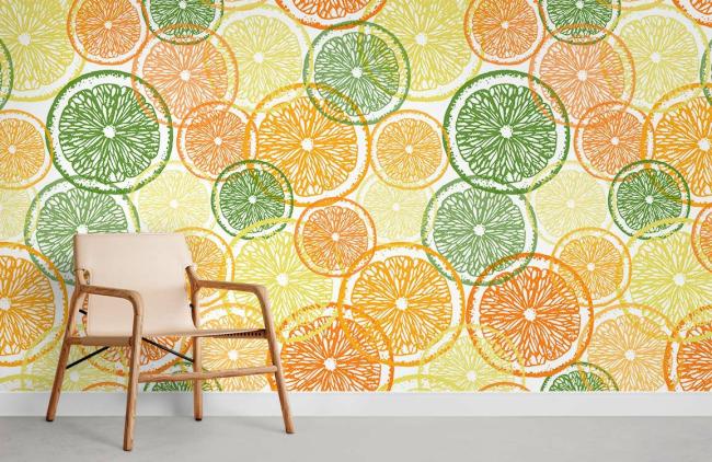 Food & Drink | Citrus Medley Kitchen Non-Woven Wallpaper Mural 1Roll Yellow Green Orange Food & Drink Food & Drink