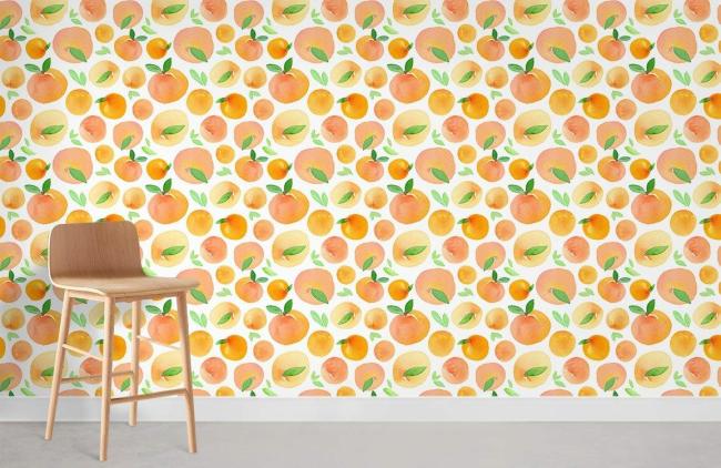 Food & Drink | Colorful Fresh Peach Fruit Mural Non-Woven Wallpaper 1Roll Orange Food & Drink Food & Drink