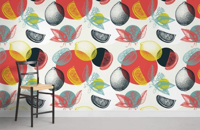 Food & Drink | Colorful Tropical Fruit Illustration Mural Non-Woven Wallpaper 1Roll Red Food & Drink Food & Drink