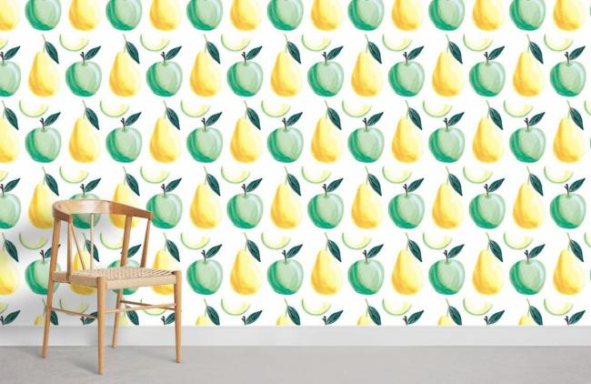 Food & Drink | Fresh Citrus Fruits Watercolor Mural Non-Woven Wallpaper 1Roll Yellow and Green Food & Drink Food & Drink