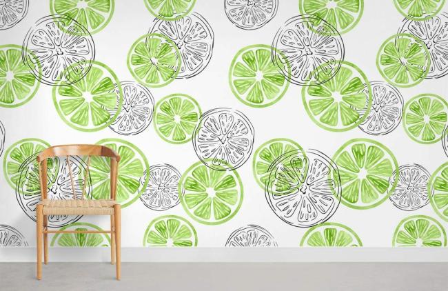 Food & Drink | Green Citrus Fruit Pattern Mural Non-Woven Wallpaper 1Roll Green and White Food & Drink Food & Drink