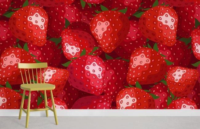 Food & Drink | Juicy Red Strawberry Pattern Mural Non-Woven Wallpaper 1Roll Red Food & Drink Food & Drink