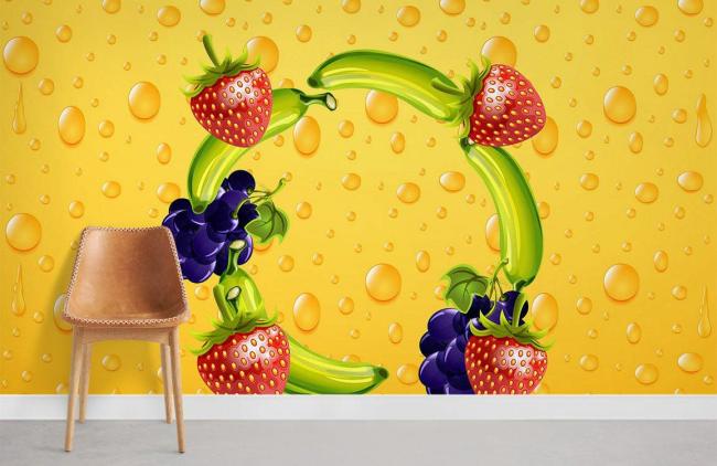 Food & Drink | Juicy Strawberry Floral Kitchen Mural Non-Woven Wallpaper 1ft2 Yellow, Red, Blue Food & Drink Food & Drink