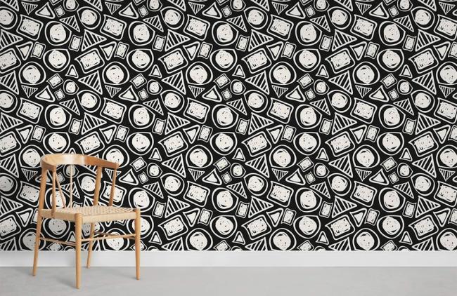 Food & Drink | Modern Abstract Geometric Black Non-Woven Wallpaper Mural 1Roll Black and White Food & Drink Black & White