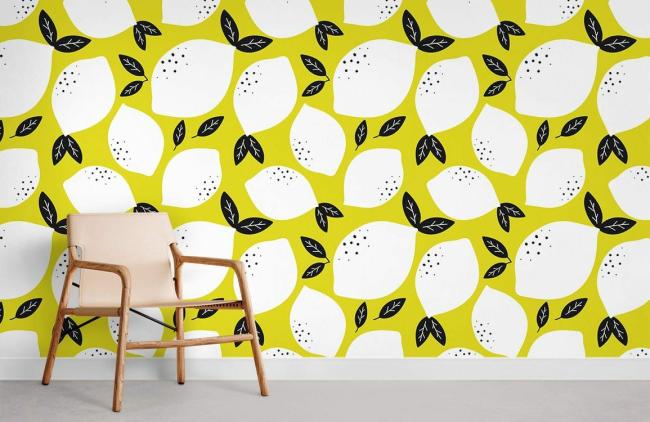 Food & Drink | Modern Citrus Lemon Geometric Mural Non-Woven Wallpaper 1Roll Yellow Food & Drink Food & Drink