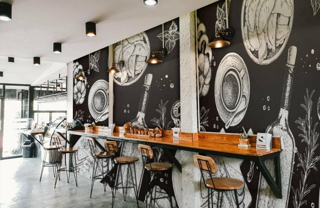 Food & Drink | Monochrome Gourmet Kitchen Mural Non-Woven Wallpaper 1ft2 Black and White Food & Drink Black & White