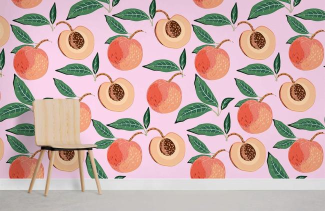 Food & Drink | Peach Fruit Botanical Kitchen Mural Non-Woven Wallpaper 1Roll Pink Food & Drink Food & Drink