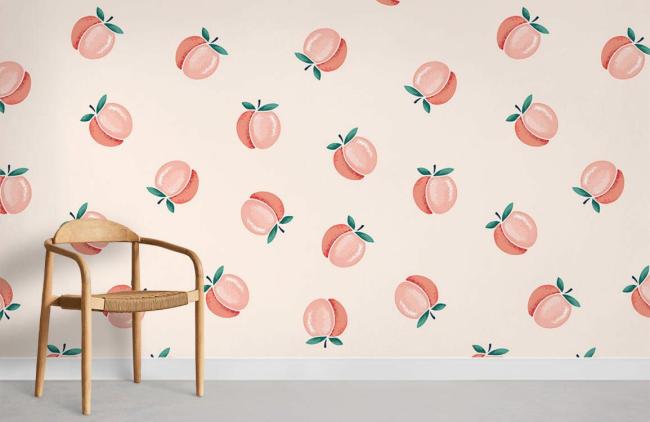 Food & Drink | Peach Pattern Pastel Pink Mural Non-Woven Wallpaper 1Roll Pastel Pink Food & Drink Food & Drink