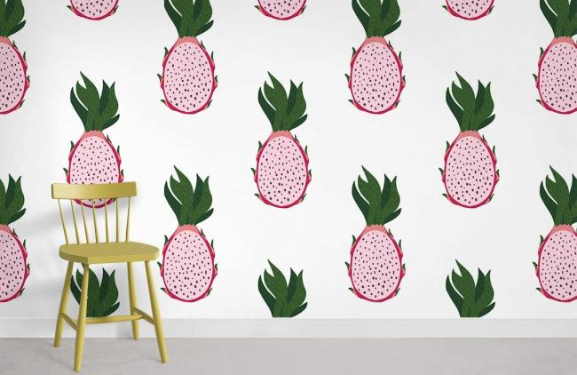 Food & Drink | Pink Whimsical Dragonfruit Mural Non-Woven Wallpaper 1Roll Pink Food & Drink Food & Drink