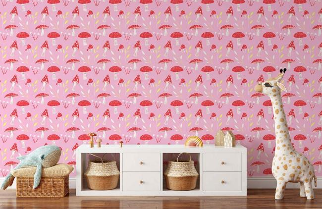 Food & Drink | Pink Whimsical Forest Animal Mural Non-Woven Wallpaper 1Roll Pink Food & Drink Food & Drink