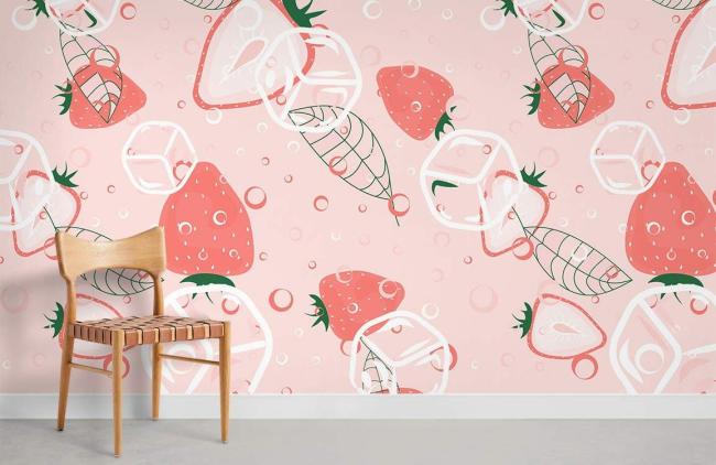 Food & Drink | Pink Whimsical Fruit Pattern Mural Non-Woven Wallpaper 1Roll Pink Food & Drink Food & Drink