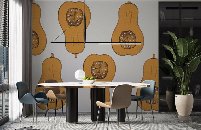 Food & Drink | Quirky Pear Pattern Kitchen Mural Non-Woven Wallpaper 1ft2 Yellow Food & Drink Food & Drink