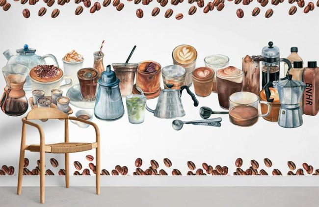 Food & Drink | Rustic Coffee Themed Kitchen Mural Non-Woven Wallpaper 1ft2 Beige Food & Drink Beige