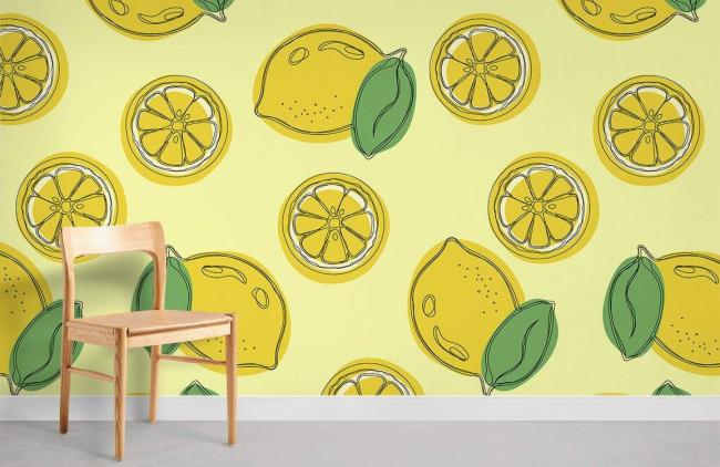 Food & Drink | Sunny Lemon Slice Kitchen Mural Non-Woven Wallpaper 1Roll Yellow and Green Food & Drink Food & Drink