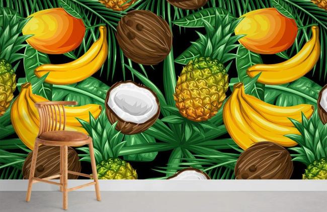 Food & Drink | Tropical Fruit Kitchen Mural Non-Woven Wallpaper 1Roll Green Yellow Food & Drink Food & Drink