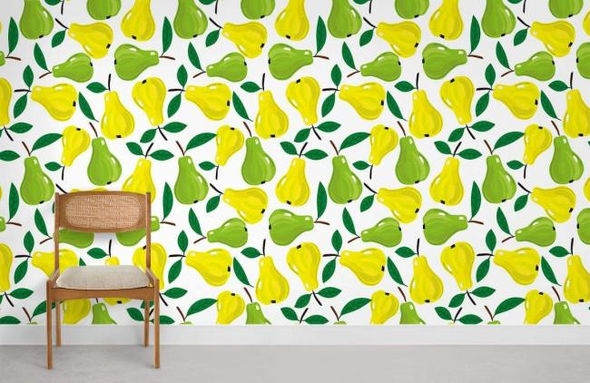 Food & Drink | Vibrant Yellow Green Pear Mural Non-Woven Wallpaper 1Roll Yellow and Green Food & Drink Food & Drink