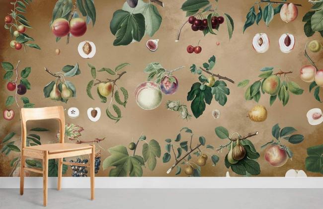 Food & Drink | Vintage Botanical Fruit Garden Mural Non-Woven Wallpaper 1ft2 Beige Food & Drink Beige