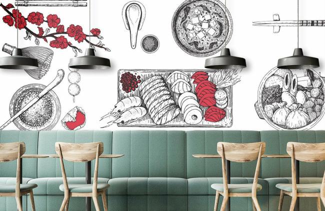 Food & Drink | Vintage Culinary Sketches Mural Non-Woven Wallpaper 1ft2 Black and White Food & Drink Black & White