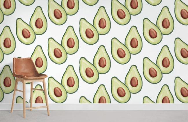 Food & Drink | Whimsical Avocado Green Kitchen Mural Non-Woven Wallpaper 1Roll Green Food & Drink Food & Drink