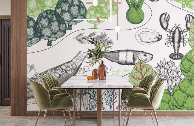 Food & Drink | Whimsical Forest Lakeside Scenery Mural Non-Woven Wallpaper 1ft2 Green Food & Drink Food & Drink