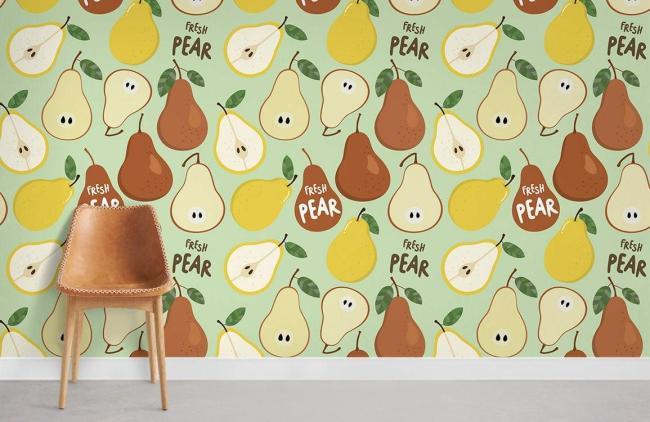 Food & Drink | Whimsical Pear Pattern Green Mural Non-Woven Wallpaper 1Roll Green Food & Drink Food & Drink