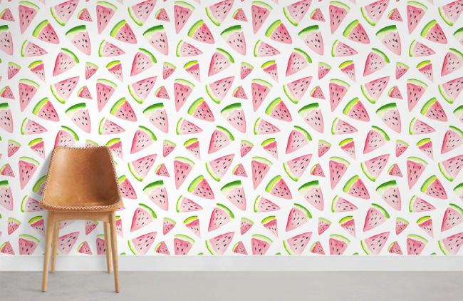 Food & Drink | Whimsical Pink Watermelon Slice Mural Non-Woven Wallpaper 1Roll Pink Food & Drink Food & Drink