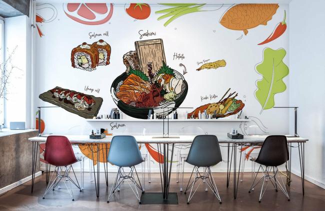 Food & Drink | Whimsical Sushi Delight Kitchen Mural Non-Woven Wallpaper 1ft2 Colorful Food & Drink Colorful