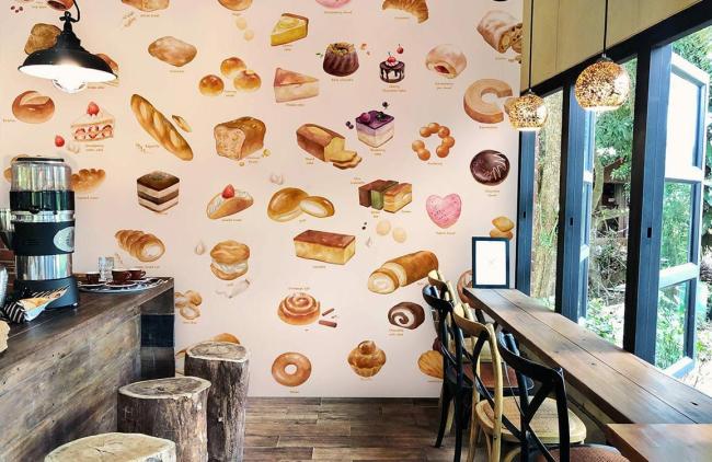 Food & Drink | Whimsical Watercolor Bakery Mural Non-Woven Wallpaper 1ft2 Beige Food & Drink Beige